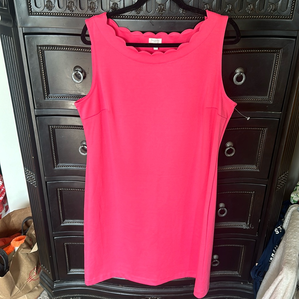 New Talbots Pink Ponti Scalloped Neckline Sheath Dress Size L
